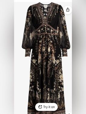 Camilla Black Floral Maxi Dress with Gold and Cream Details